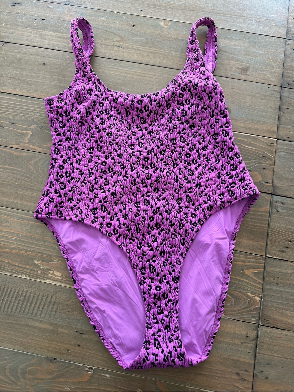Good American Lavender Smocked One-Piece Swim